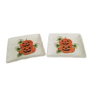Set of 2 Maxcera Halloween Jack O Lantern 8.5" Square Dinner Salad Plate Decor